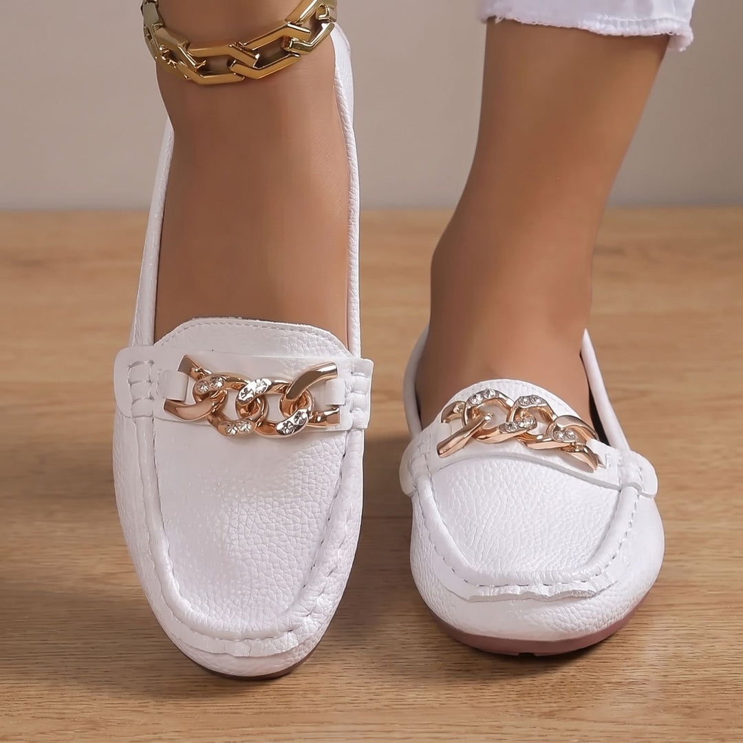 Women's Chain-Detail Slip-On Flat Loafers - White
