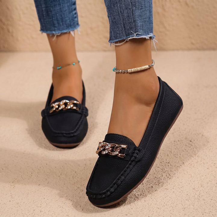 Women's Chain-Detail Slip-On Flat Loafers - Black
