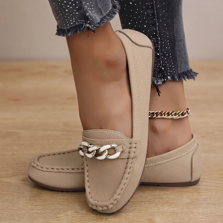 Women's Chain-Detail Slip-On Flat Loafers - Beige