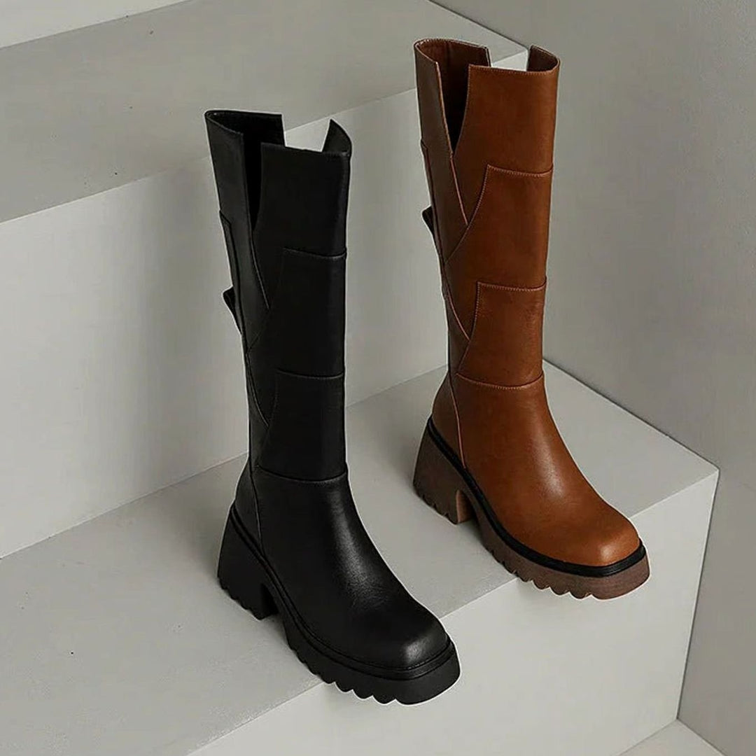 Women's Chunky Knee High Block Heel Side-Zip Boots