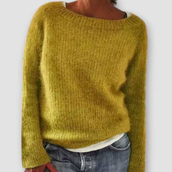 Women's Chunky Knit Pullover Sweater Relaxed Boat Neck - Yellow
