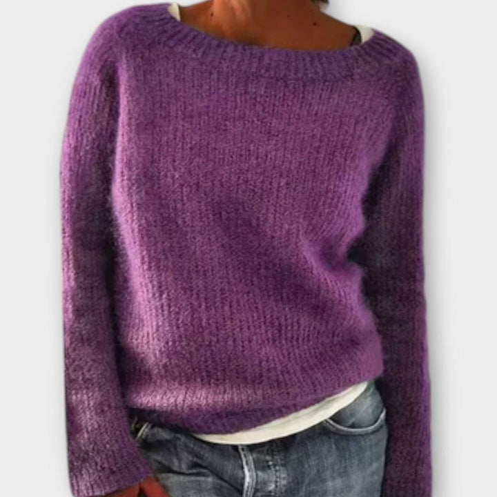 Women's Chunky Knit Pullover Sweater Relaxed Boat Neck - Purple