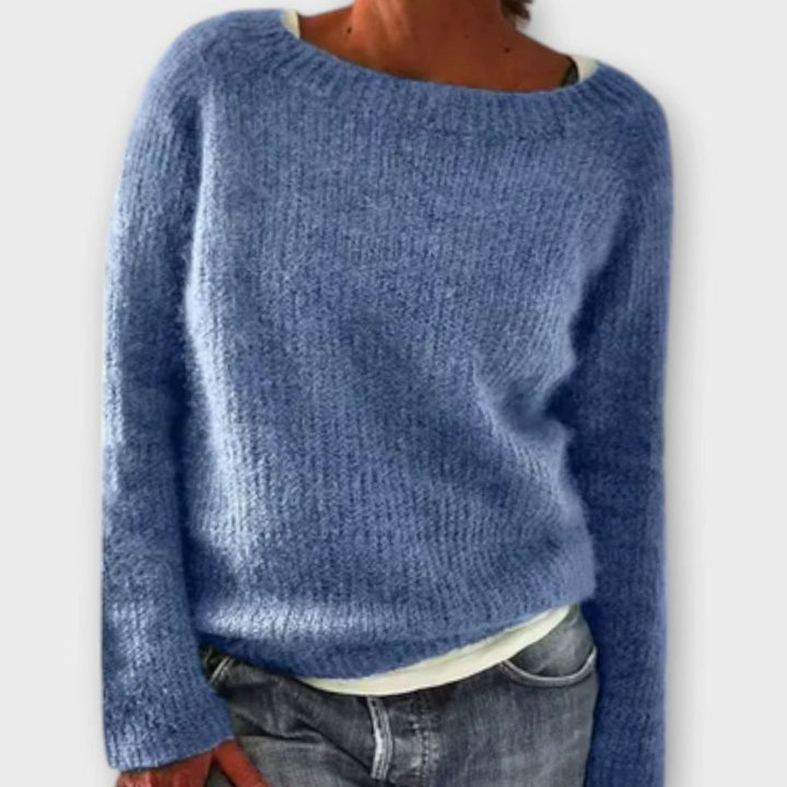 Women's Chunky Knit Pullover Sweater Relaxed Boat Neck - Light Blue