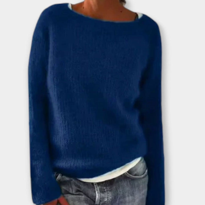 Women's Chunky Knit Pullover Sweater Relaxed Boat Neck - Blue