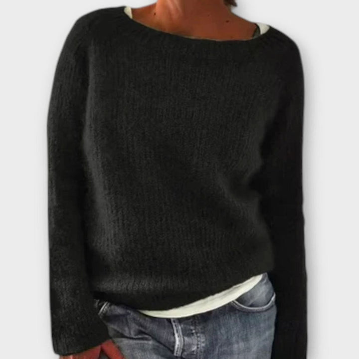 Women's Chunky Knit Pullover Sweater Relaxed Boat Neck - Black