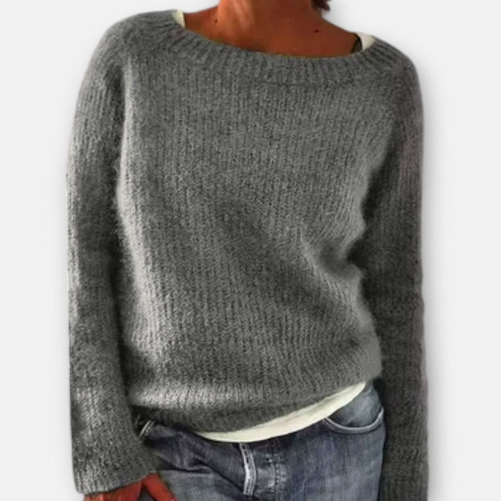 Women's Chunky Knit Pullover Sweater Relaxed Boat Neck - Gray