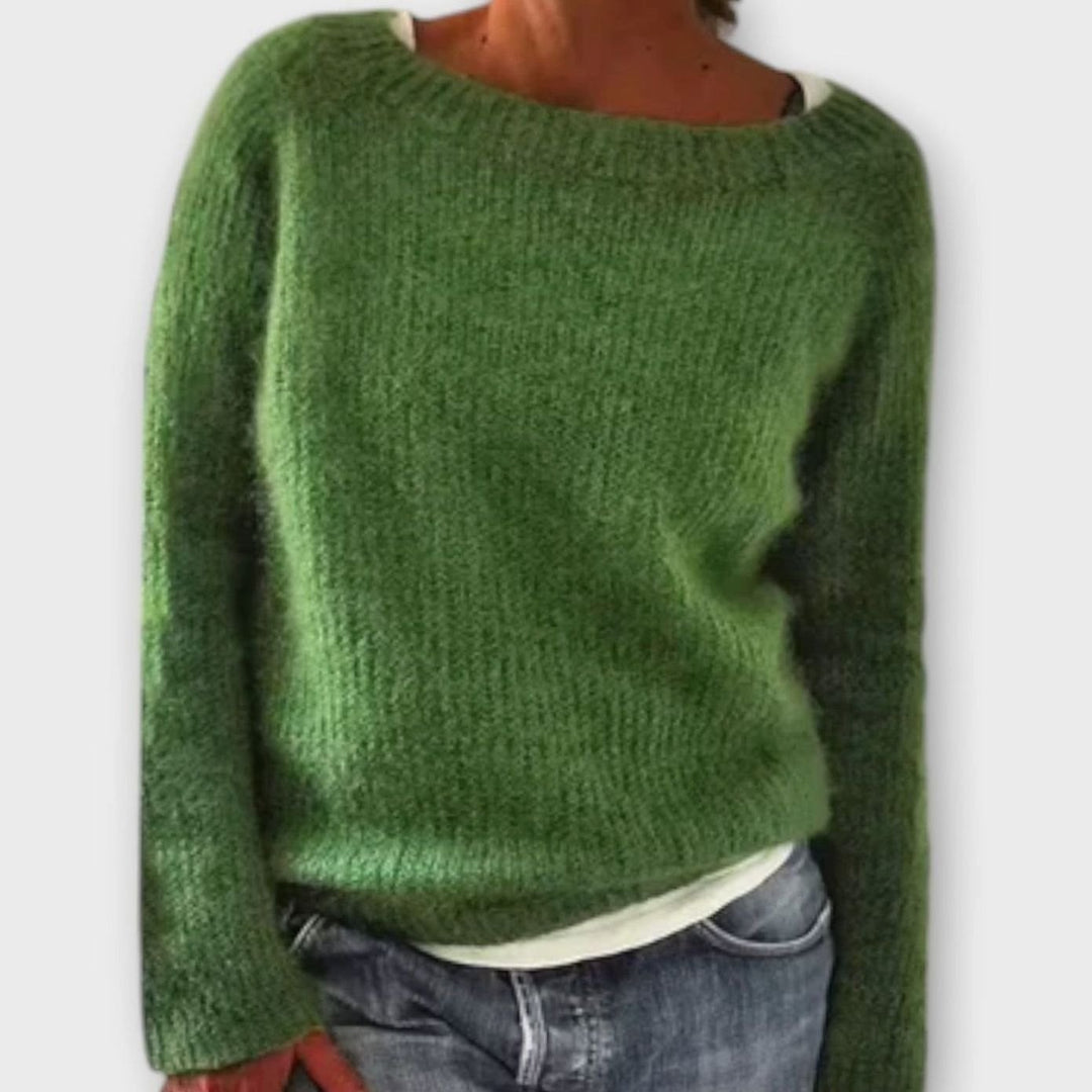 Women's Chunky Knit Pullover Sweater Relaxed Boat Neck - Green