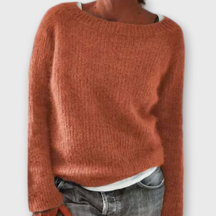 Women's Chunky Knit Pullover Sweater Relaxed Boat Neck - Orange