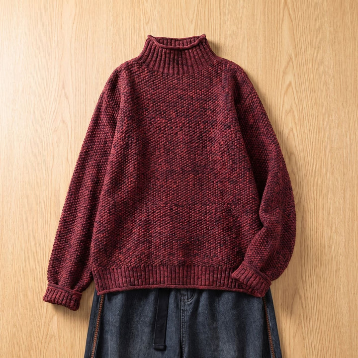 Women's Chunky Turtleneck Knit Pullover Sweater - Red