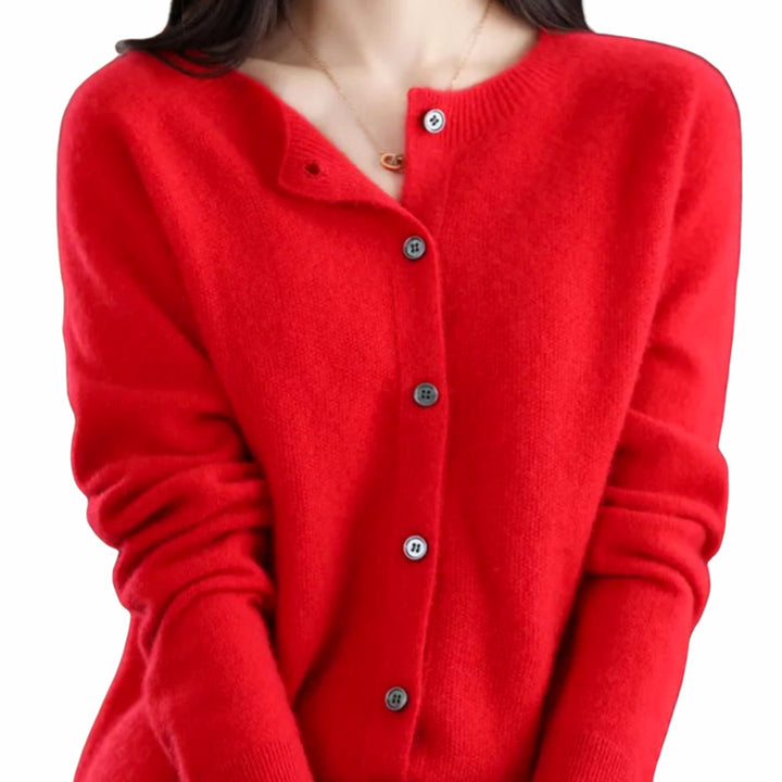 Women's Classic Button Merino Wool Crew Neck Cardigan Sweater