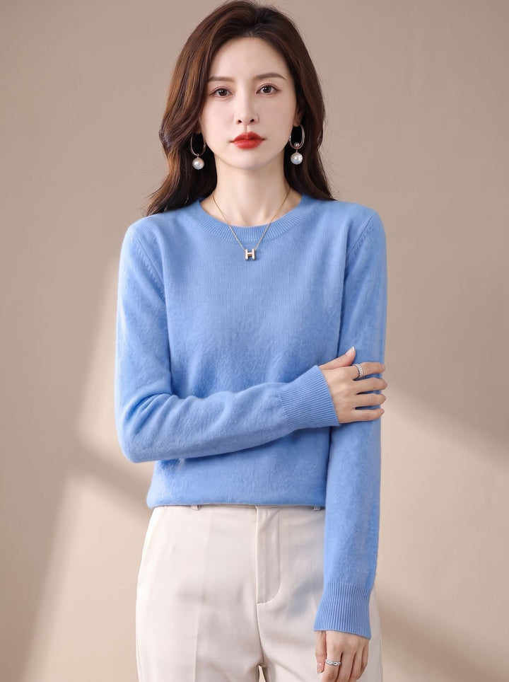 Women's Classic Crew-Neck Long-Sleeve Cashmere Knit Sweater - Blue