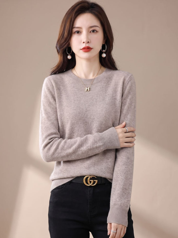 Women's Classic Crew-Neck Long-Sleeve Cashmere Knit Sweater