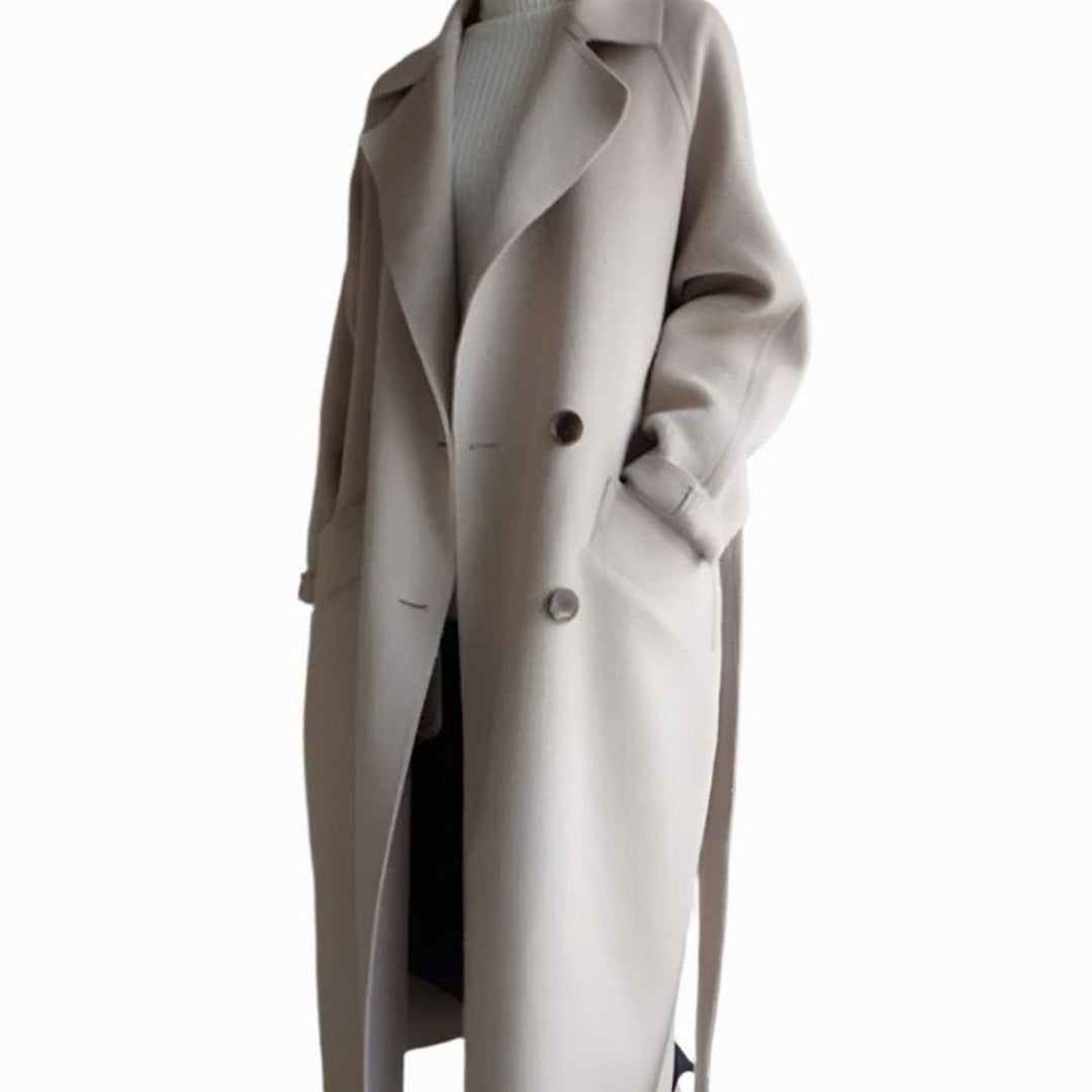 Women's Classic Lapel Long Wool-Blend Winter Coat - Beige