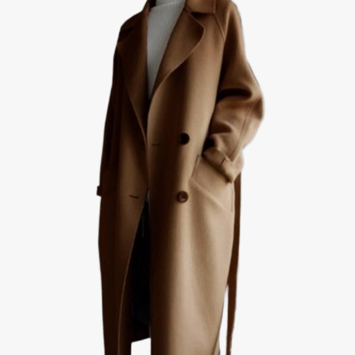 Women's Classic Lapel Long Wool-Blend Winter Coat - Brown