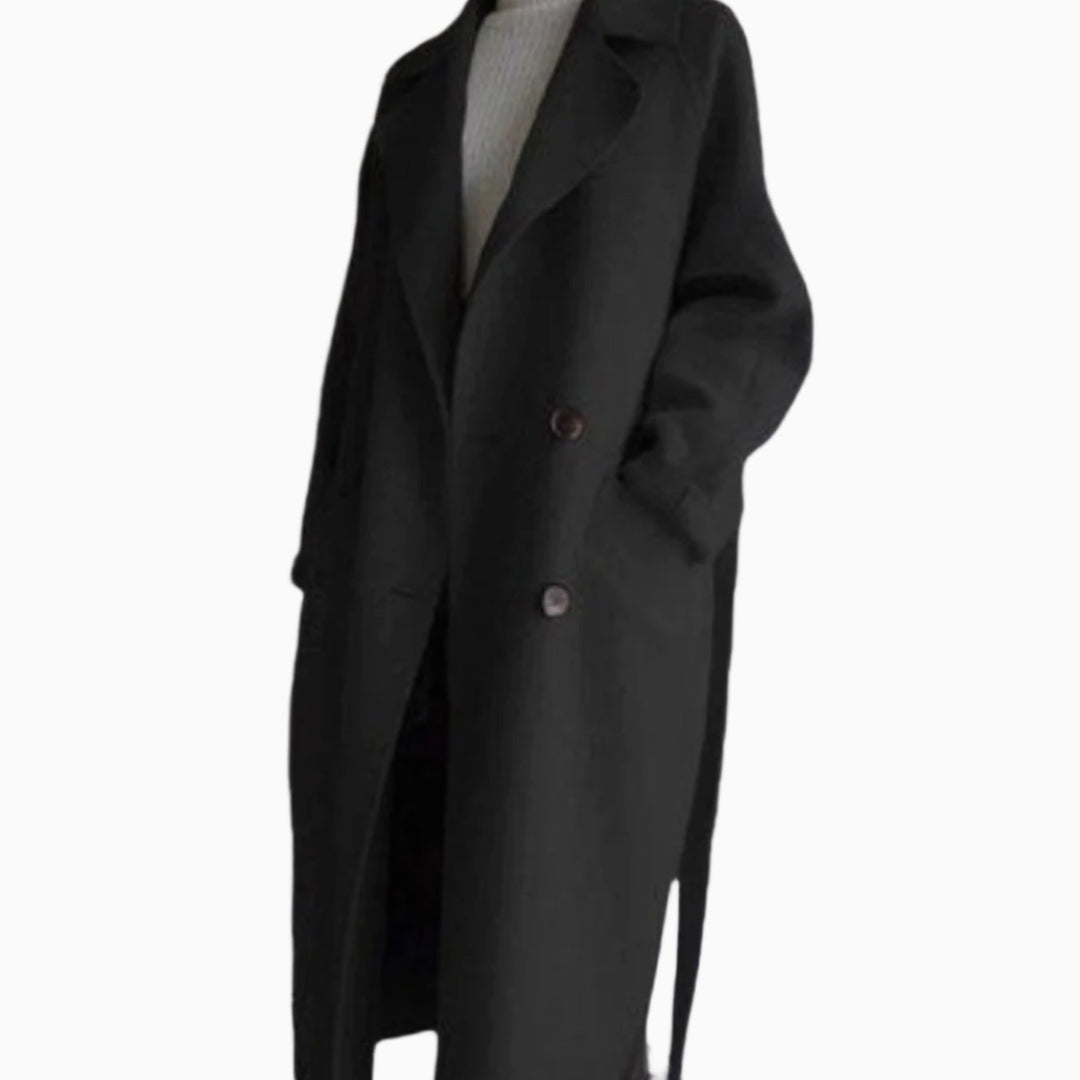 Women's Classic Lapel Long Wool-Blend Winter Coat - Black