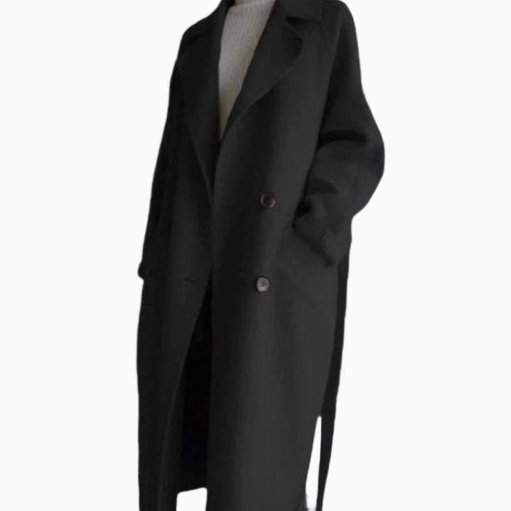 Women's Classic Lapel Long Wool-Blend Winter Coat - Black