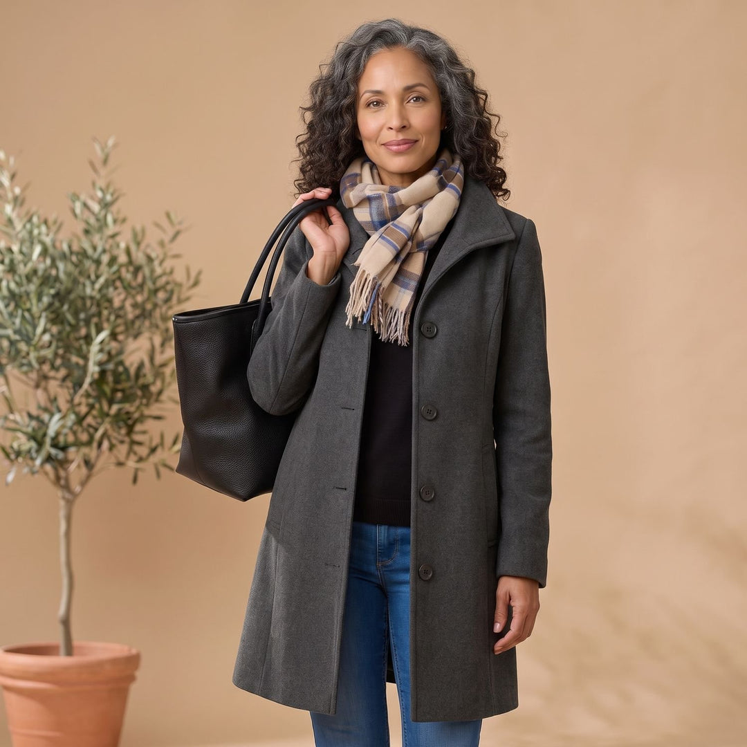 Women's Classic Mid-Length Single-Breasted Button Coat - Gray