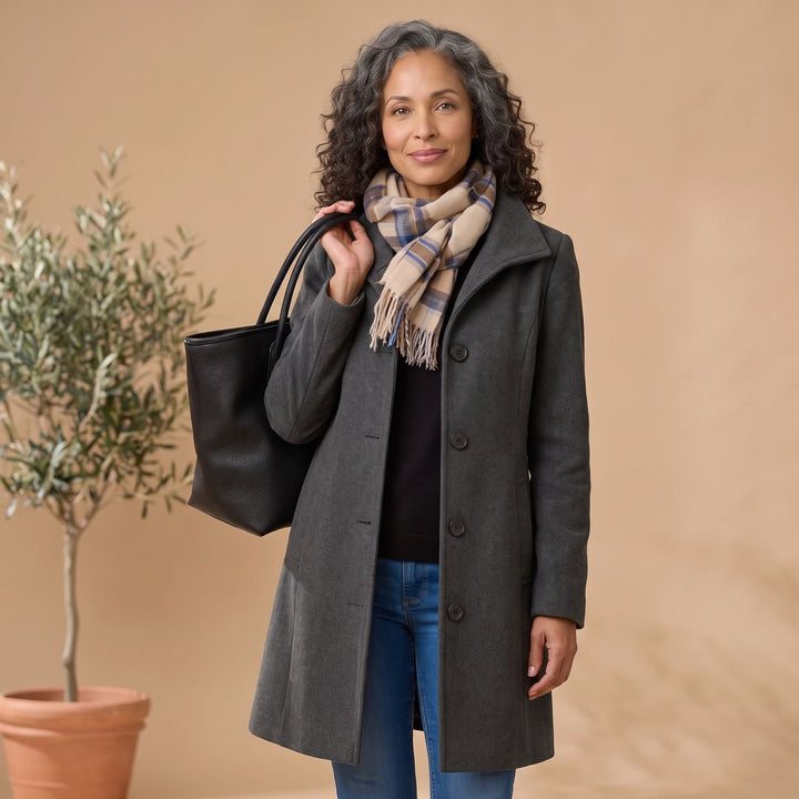 Women's Classic Mid-Length Single-Breasted Button Coat - Gray