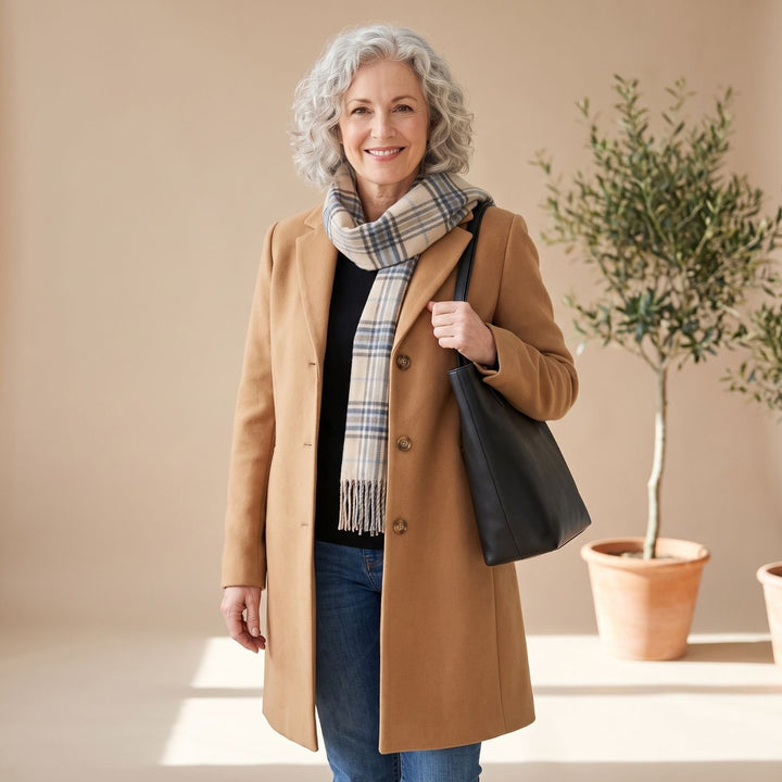 Women's Classic Mid-Length Single-Breasted Button Coat - Khaki