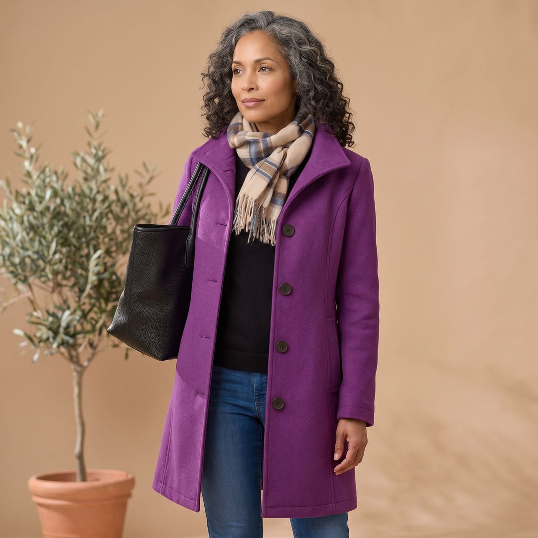 Women's Classic Mid-Length Single-Breasted Button Coat - Purple