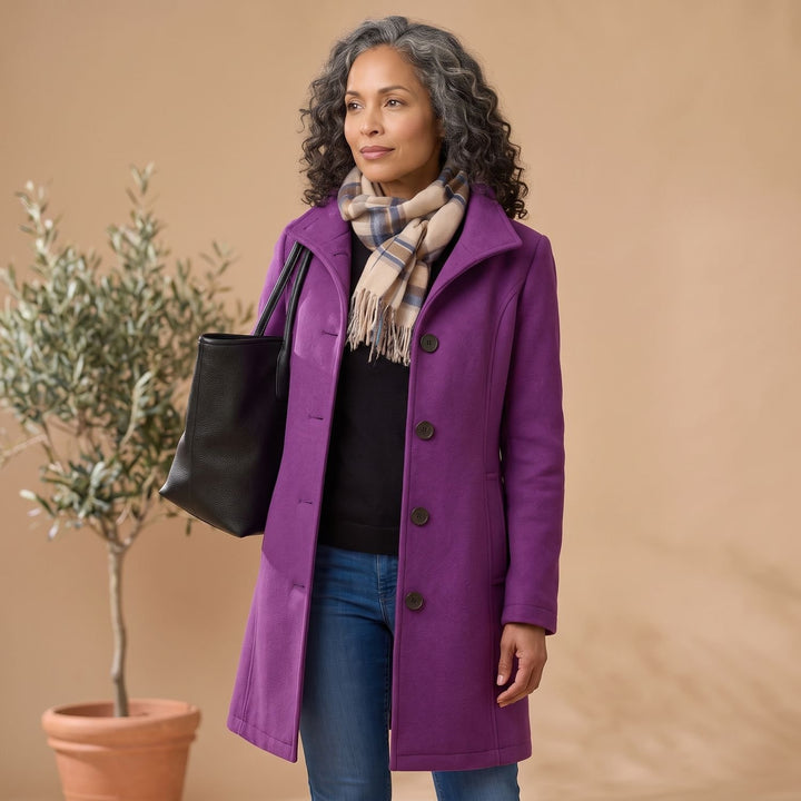 Women's Classic Mid-Length Single-Breasted Button Coat - Purple