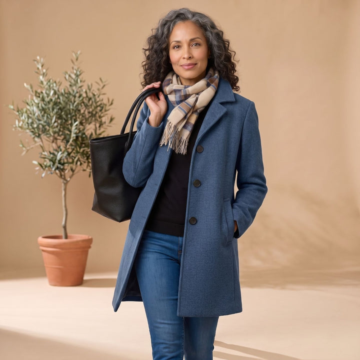 Women's Classic Mid-Length Single-Breasted Button Coat - Blue