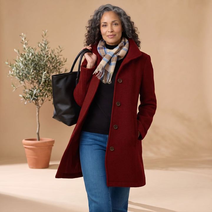 Women's Classic Mid-Length Single-Breasted Button Coat - Red