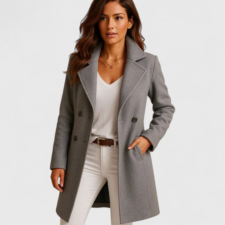 Women's Classic Notch-Lapel Button-Front Long Wool-Blend Coat - Gray