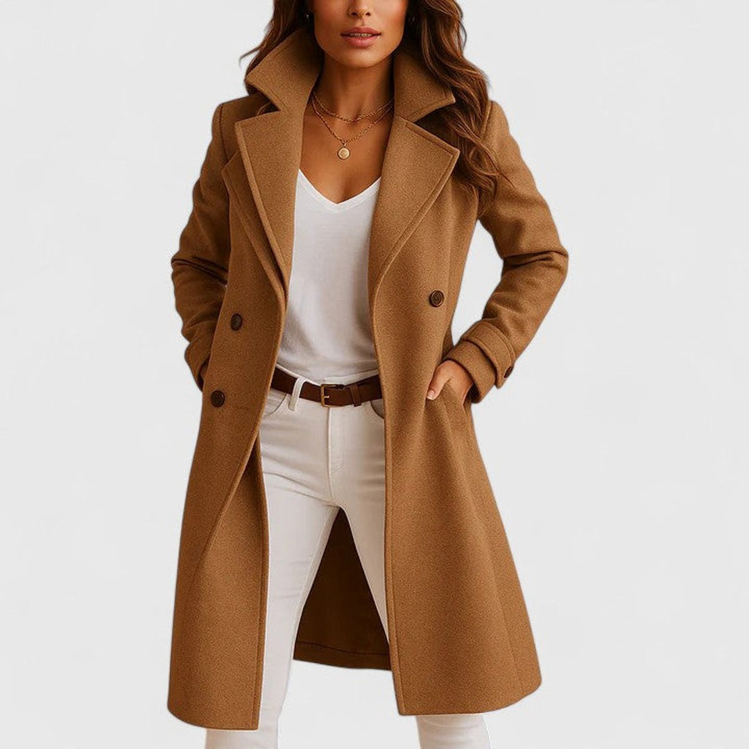Women's Classic Notch-Lapel Button-Front Long Wool-Blend Coat - Camel