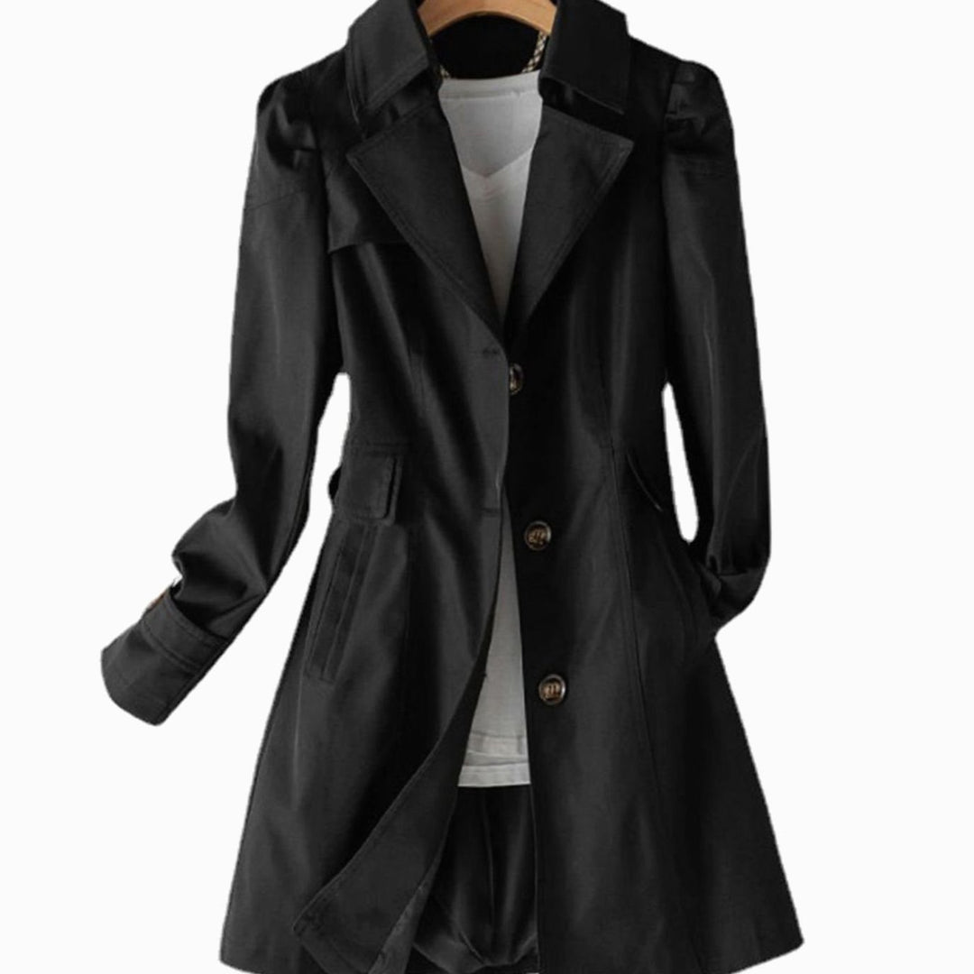 Women's Classic Single-Breasted Tailored Trench Coat - Black