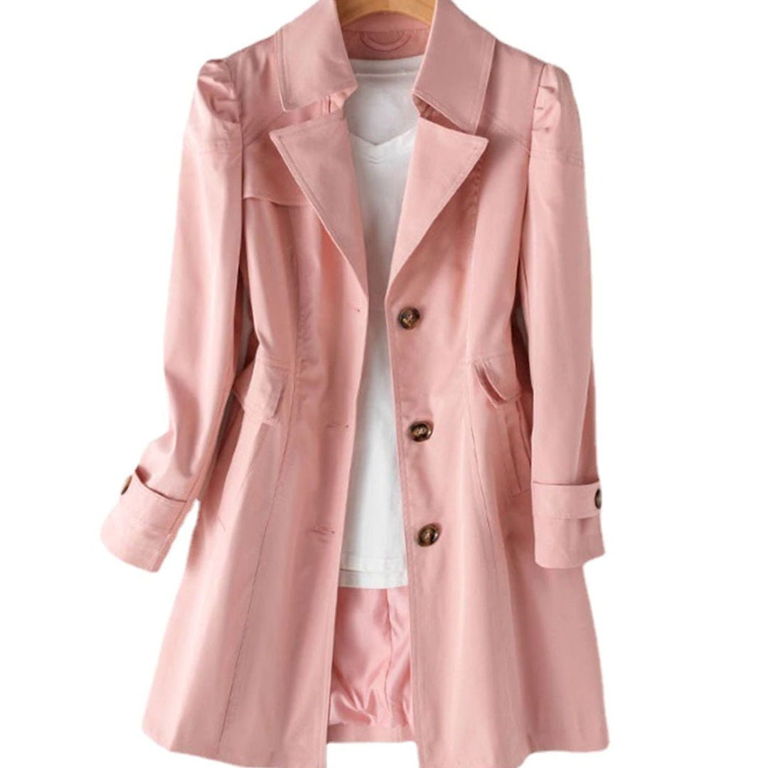 Women's Classic Single-Breasted Tailored Trench Coat - Pink