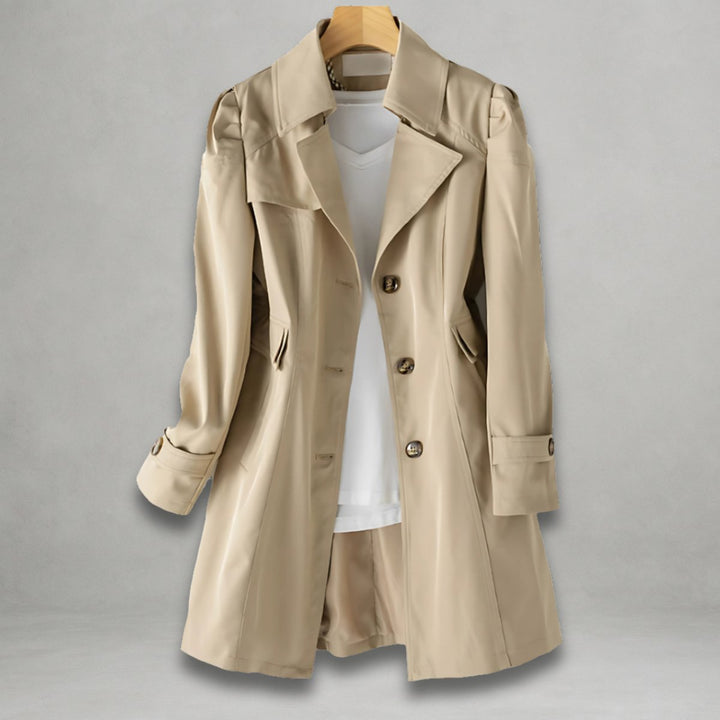 Women's Classic Single-Breasted Trench Coat Notch Lapel - Khaki
