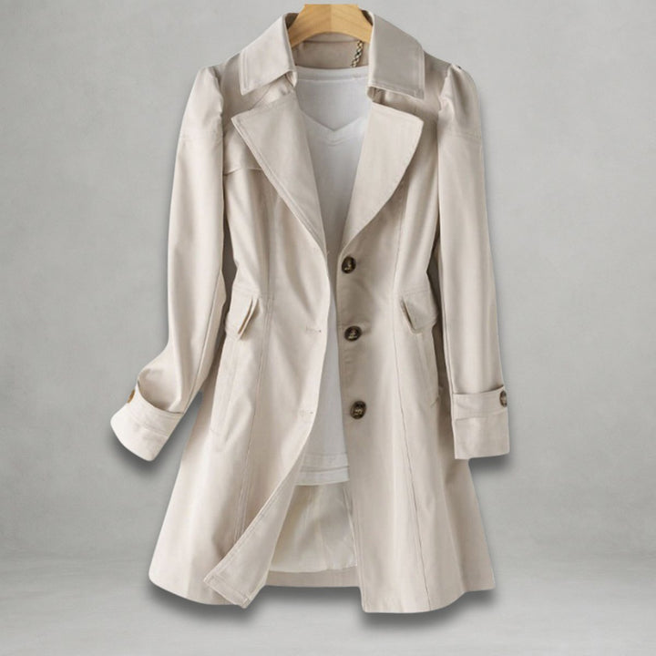 Women's Classic Single-Breasted Trench Coat Notch Lapel - Beige