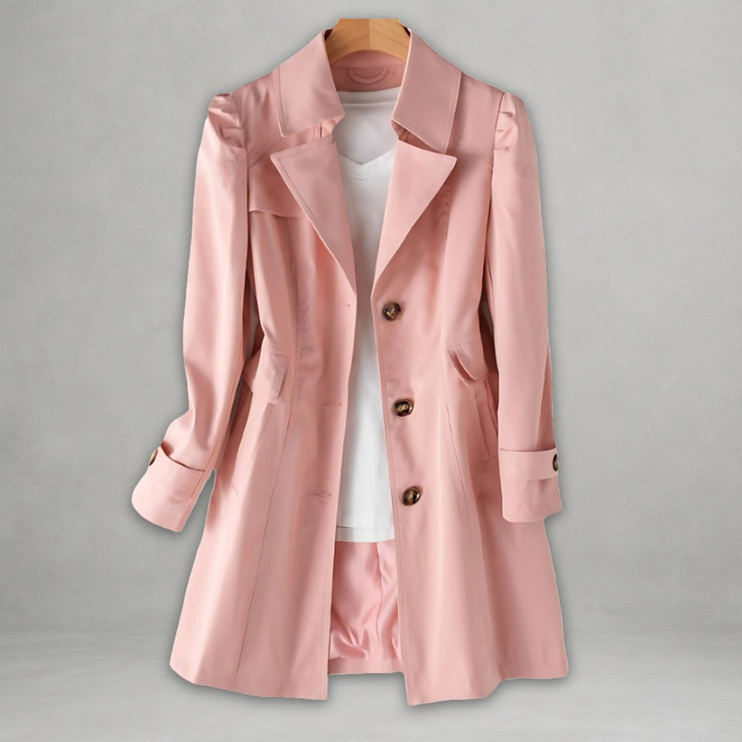 Women's Classic Single-Breasted Trench Coat Notch Lapel - Pink