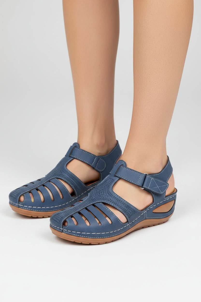 Women's Closed-Toe Cushioned Wedge Walking Sandals - Blue