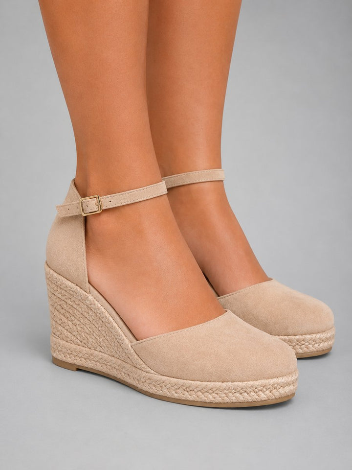 Women's Closed-Toe Espadrille Wedge Ankle-Strap Sandal Boots - Beige