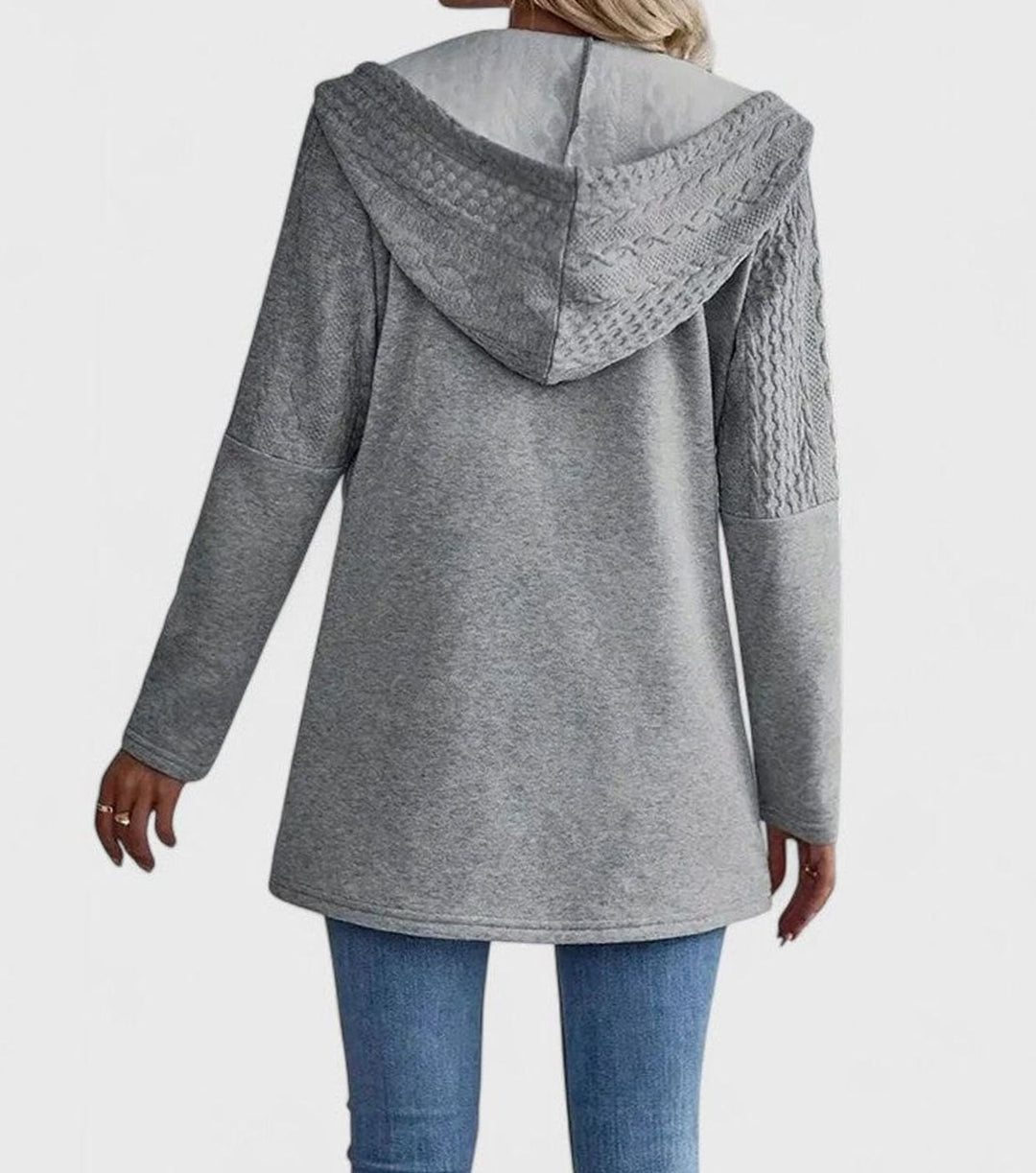 Women's Coat Cable-Knit Panel Hooded Long Zip-Up Jacket