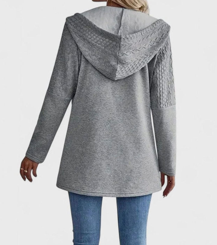 Women's Coat Cable-Knit Panel Hooded Long Zip-Up Jacket