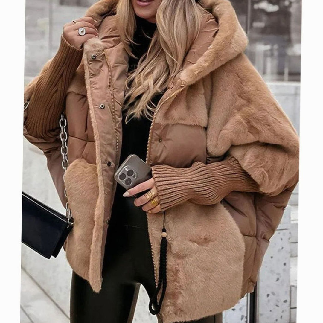 Women's Coat Oversized Faux Fur Puffer Hooded Winter Jacket - Dark Khaki