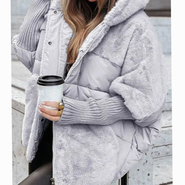 Women's Coat Oversized Faux Fur Puffer Hooded Winter Jacket - Gray