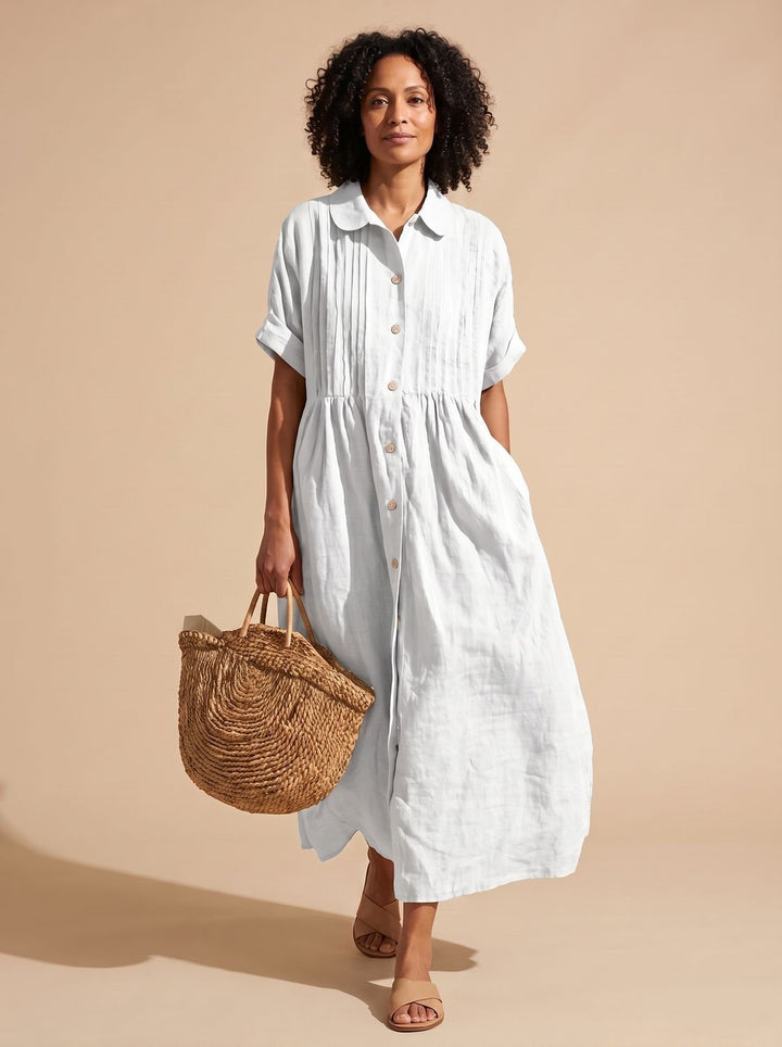 Women's Collared Button-Front Short-Sleeve Midi Shirt Dress - Dusty Rose