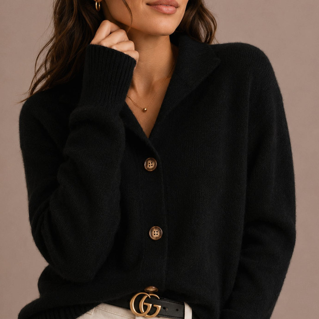 Women's Collared Knit Cardigan Relaxed-Fit Button-Up Sweater - Black