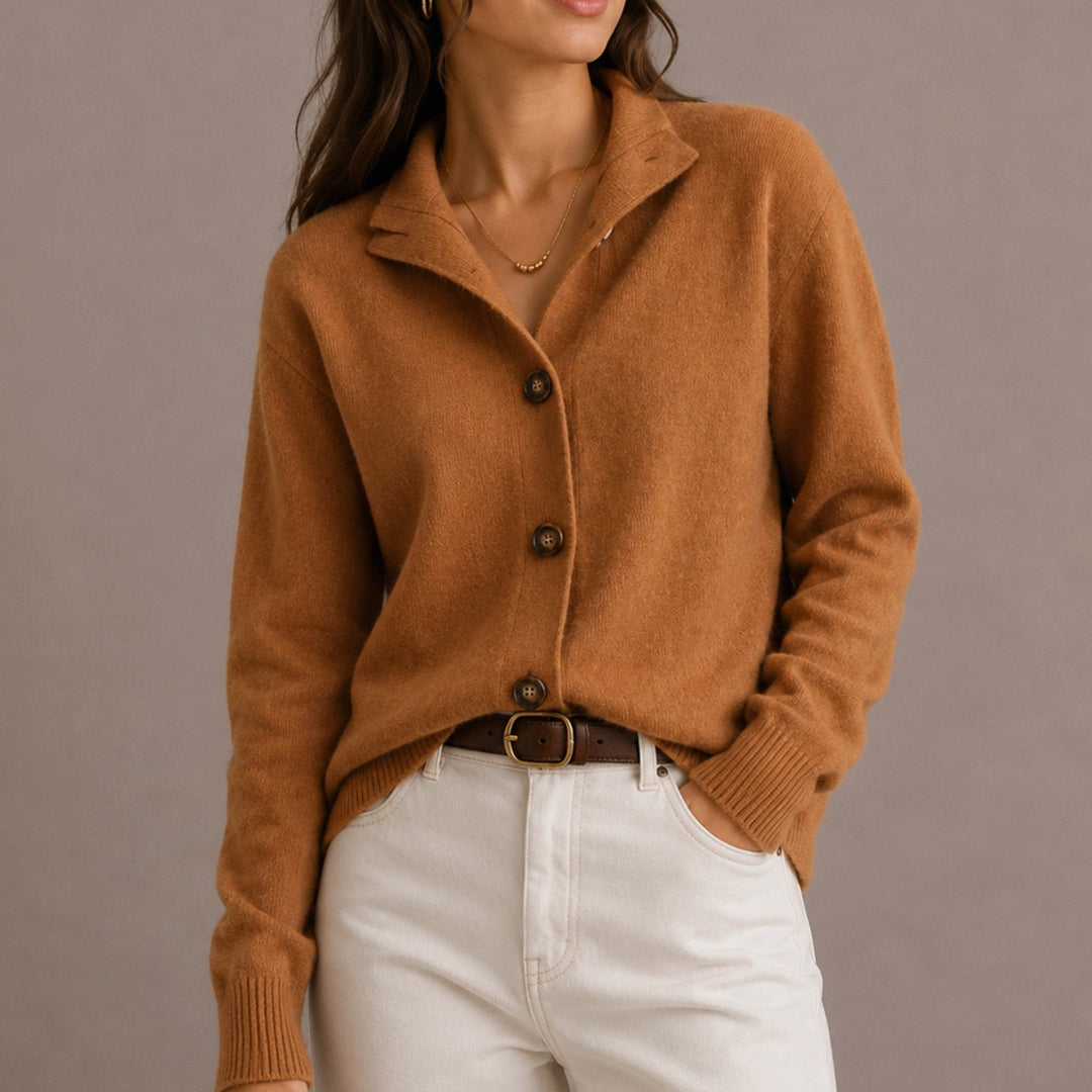 Women's Collared Knit Cardigan Relaxed-Fit Button-Up Sweater - Brown
