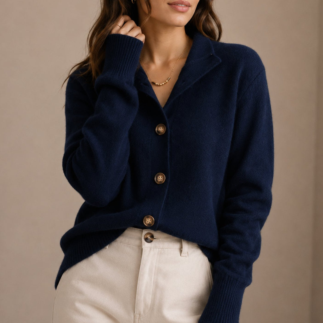 Women's Collared Knit Cardigan Relaxed-Fit Button-Up Sweater - Navy
