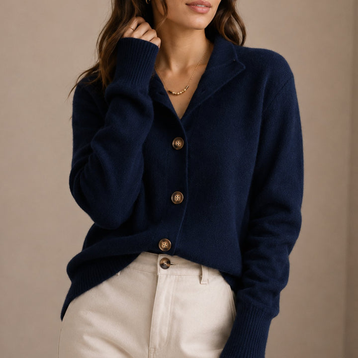 Women's Collared Knit Cardigan Relaxed-Fit Button-Up Sweater - Navy