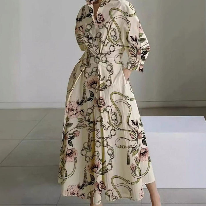 Women's Collared Maxi Shirt Dress Front Wrap Newspaper Print