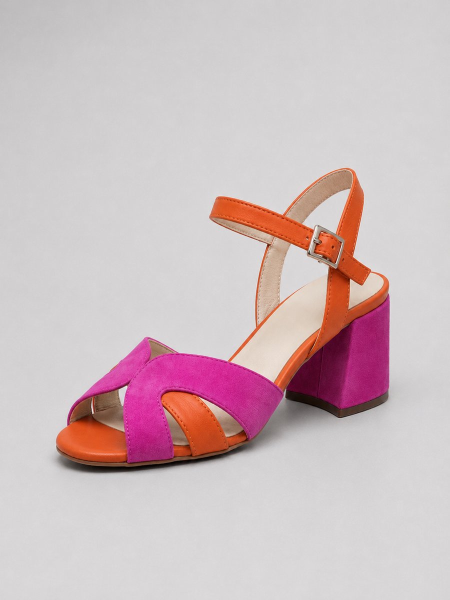 Womens Color Block Open-Toe Block Heel Sandals - Pink