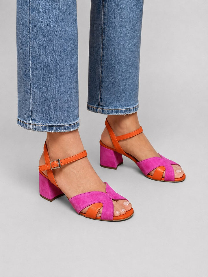 Womens Color Block Open-Toe Block Heel Sandals