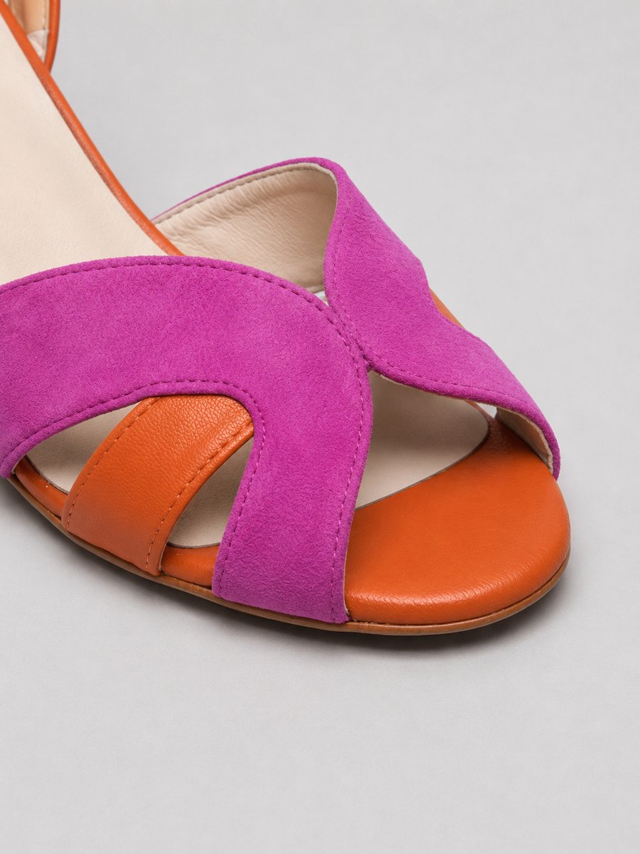 Womens Color Block Open-Toe Block Heel Sandals