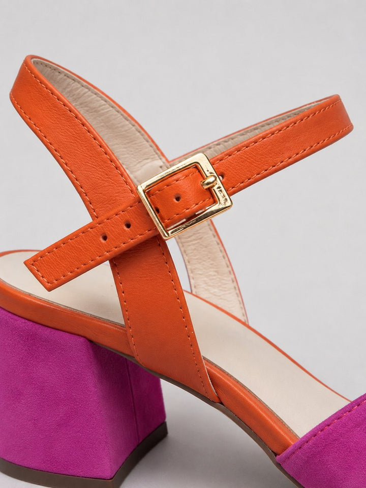 Womens Color Block Open-Toe Block Heel Sandals